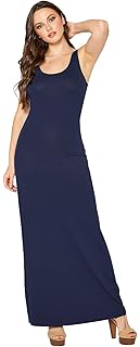 PERSEPHONE Women's Basic Solid Scoop Neck Tank Maxi Dress
