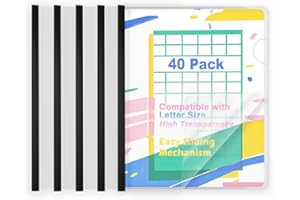TOTiyea 40 Pack Clear Report Covers with Sliding Bars, 5mm (40 Sheet Capacity) Black Sliding Bar File Folders, for Letter Size