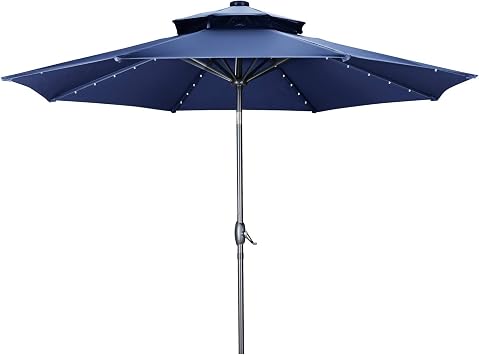 Amazon Com Gdy 2 Tiers Vented 10 Ft Solar 40 Led Lighted Patio Umbrella Outdoor Waterproof Table Umbrellas With 8 Sturdy Ribs Navy Blue Garden Outdoor