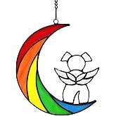 Lcensp Stained Glass Rainbow Bridge White Dog Memorial Gifts for Loss of Dog Sympathy Remembrance Suncatcher, Thoughtful Pet Loss Bereavement Gifts in Memory of Pet Passing Away Window Hanging.