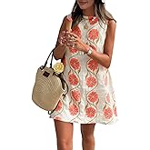 CHARTOU Women 2025 Summer Sleeveless Floral Short Shift Dress Cotton Linen Loose Tank Dress
