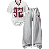 SOLY HUX Girl's Jersey Shirt 2 Piece Athletic Outfits Oversized Tee and Sweatpants Suit Pant Sets for Teen Girls