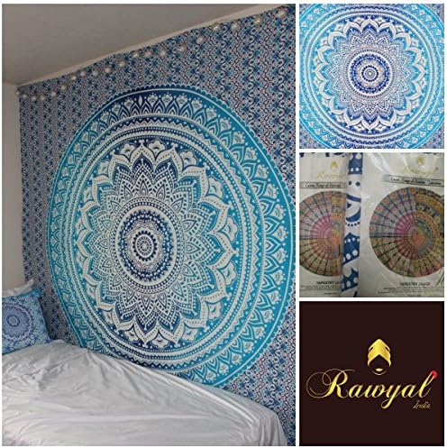 Exclusive Branded Blue Ombre Tapestry By "RAWYAL", Indian Mandala Wall Art, Hippie Wall Hanging, Bohemian Bedspread