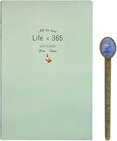 Amazon 365日 スケジュール帳 日付フリー かわいい ダイアリーノート 日記帳 1年 1ページ2日 日程プラン 雑記帳 自由帳 イラスト入り おしゃれ バイブルサイズ ミントグリーン ペンケース 文房具 オフィス用品