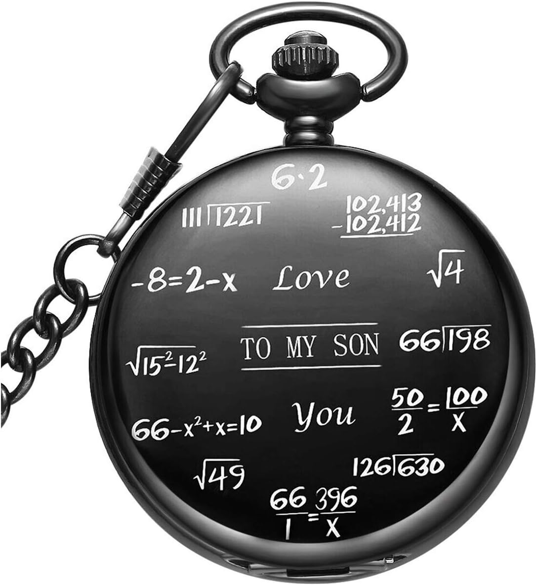 LYMFHCH Math Formula Equation Pocket Watch Personalized Engraved Pattern Steampunk Vintage Quartz Roman Numerals Pocket Watch