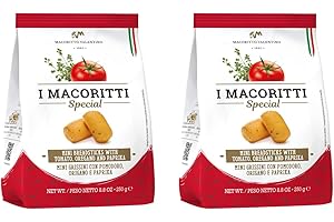 I Macoritti Special Breadsticks with Tomato, Oregano and Paprika, Zero Sugar, Non-GMO, Preserve Free, Made in Italy, Authentic Italian Snack, Oven-Baked and Crispy - 8.8 oz, Pack of 2