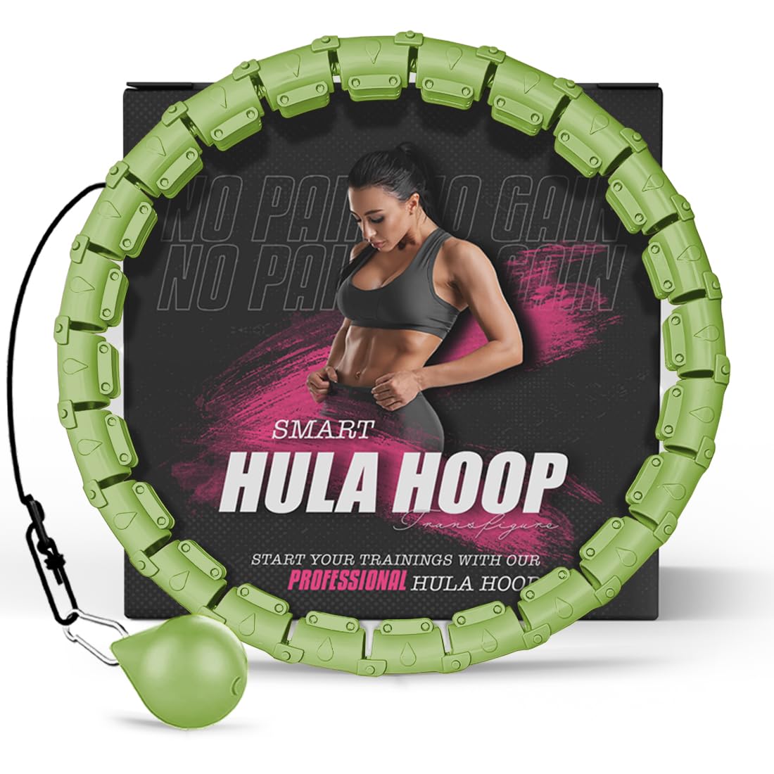 Active 100 Fitness Hula Hoops, Smart Weighted Hula Hoop for Adults, Adjustable Infinity Hoop with 360° Auto-Spinning Ball, Weight Loss Exercise Equipment for Home Use (Green) — image 1