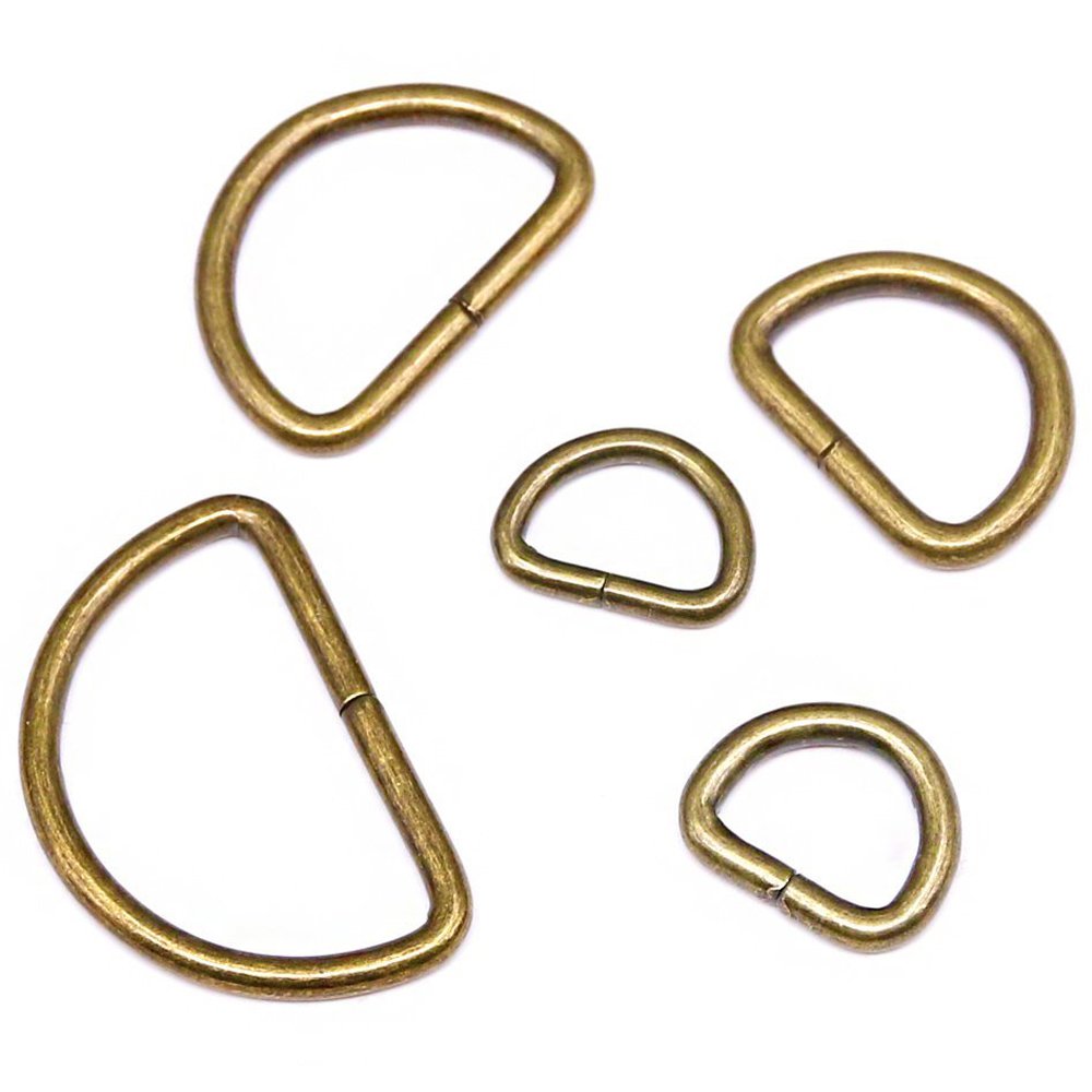 Swpeet 100Pcs 5 Sizes 1/2" 3/4" 1" 5/4" 5/8" Multi-Purpose Metal D Ring Semi-Circular D Ring for Belts Hardware Bags Hand DIY (Bronze)
