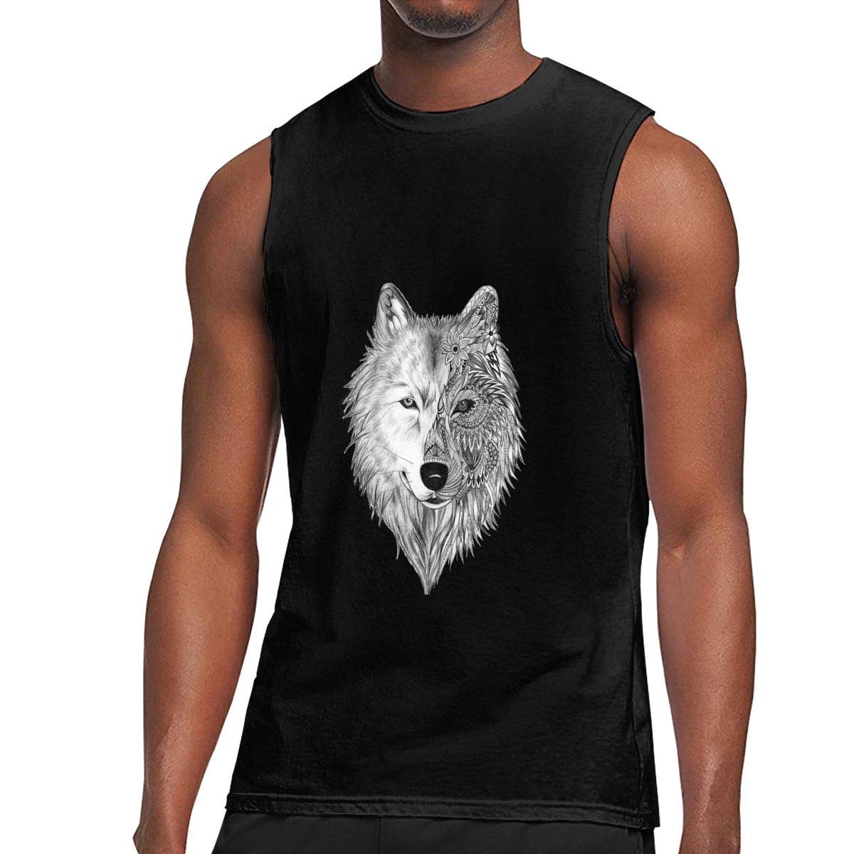 Sleeveless, Wolf Head Printed Workout S Gym Bodybuilding Black T Shirt