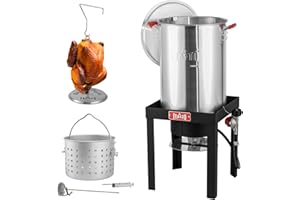 Feasto 30QT Turkey Fryer, Aluminum Deep Fryer & Seafood Crawfish Boiler Steamer with Basket, CSA Certified 50,000BTU for Outdoor Cooking Thanksgiving Day