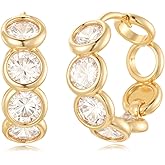 MYEARS Women Gold Earrings Huggie Hoop Cubic Zirconia 14K Gold Plated Small Simple Hypoallergenic Everyday Jewelry
