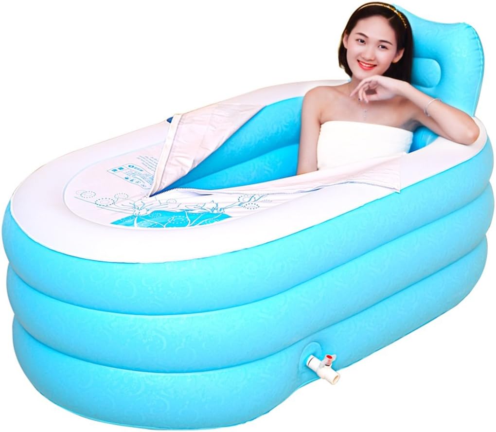 Inflatable bathtub plastic Thickening adult Bath barrel Collapsible A bathtub easy to carry For home use ( Color : Blue , Size : 130*82*73 cm )