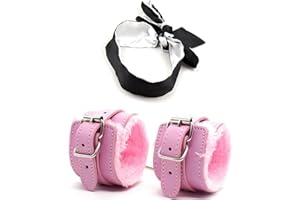 Handcuffs Satin Eye Mask Blindfold Kit - Fluffy Hand Cuff Set - Black Blindfold Eye Mask - Eye Satin Mask