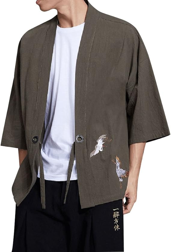 Amazon ジ ライク G Like 中華 漢服 カーディガン 着物 コート 鶴 刺繍 中国 民族 衣装 浴衣 和服 和装 メンズ コットン 浴衣 通販