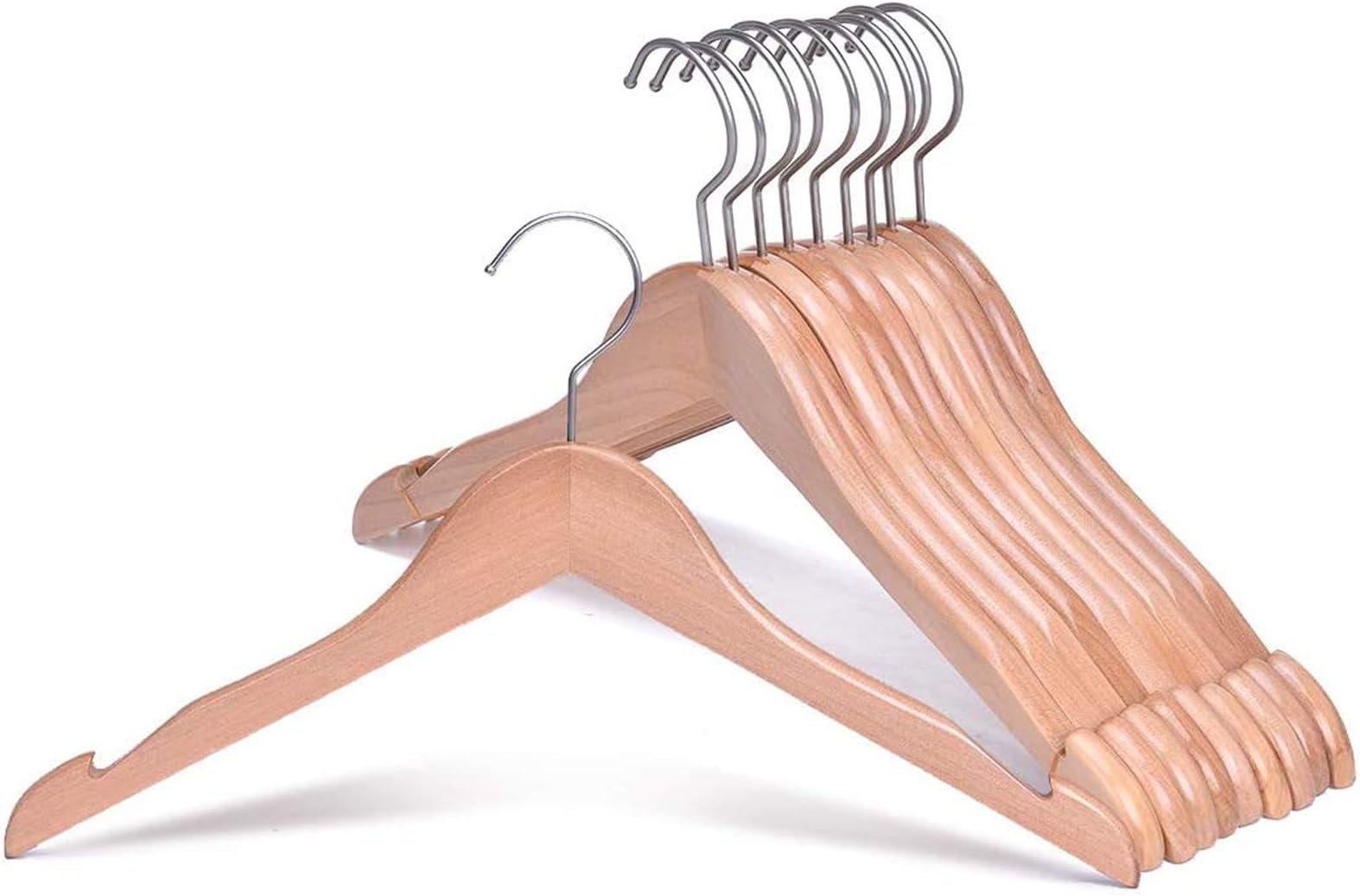 JS HANGER Solid Wooden Hangers Adult Size Non-Pants Bar Coat Hangers Wood Shirt and Dress Hangers with Anti-Rust Chrome Hook Pack of 20