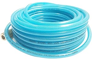 SANFU Polyurethane(PU) Reinforced 1/4”ID(6.3 x 9.8mm) x 100ft, Air Hose With 1/4” Swivel MNPT Solid Brass Quick Coupler and Plug, Transparent Blue(100’)