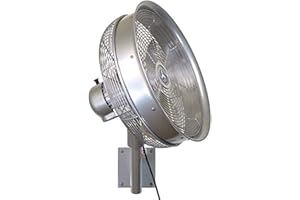 Hydromist Oscillating Wall Mounted Outdoor-Rated Fan, 3-Speed Cord Control, Hard Resin Fan Blade with Mounting Bracket and Black Cover, 18”, Metallic Silver