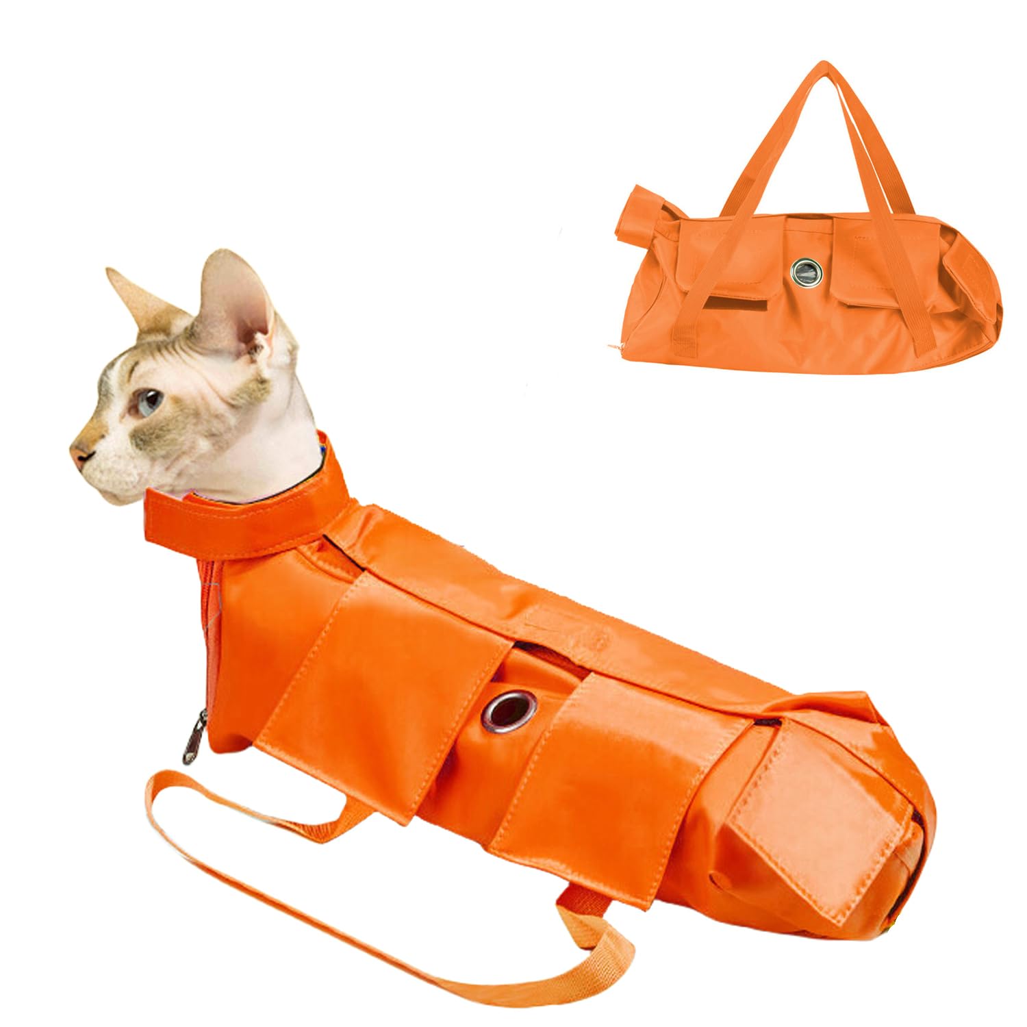 Blue Dream Island Foldable Pet Supply Cat Grooming Bag,Cat Restraint Bag Anti Scratch Bite Pet Fixed Bag for Claw Care,Nail Trimming,Administering Eye Drops, Ear Cleaner_L(Orange)