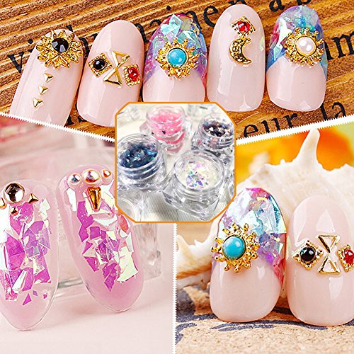 QIMYAR 12 Colors Nail Glitter Ice Mylar Shell Foil Slice Nail Art Decoration Tools (12 color)