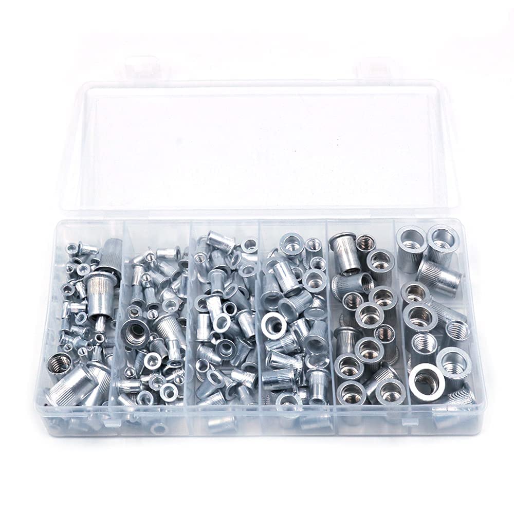 CENPEK 190 Pcs 304 Aluminum Flat Head Threaded Insert Rivet Nuts, Nutsert Rivet Nut Assortment Kit M3 M4 M5 M6 M8 M10