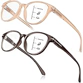SKYOLUY 2 PCS Distinctive Progressive Multifocus Reading Glasses Women, Retro Anti Blue Light/Eye Fatigue/UV Computer Readers, Vintage Lady No-Line Multifocal Eyeglasses (Brown&Light Apricot, 2.5x)