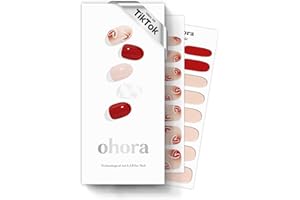 ohora Semi Cured Gel Nail Strips (N Love-Sign) - Red, Patterned, Works with Any UV/LED Lamps, Salon-Quality, Long Lasting, Easy to Apply & Remove - Includes 2 Prep Pads, Nail File & Wooden Stick