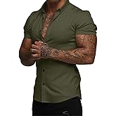 Dokotoo Men Mens Muscle Fit Casual Dress Shirts Short Sleeve Wrinkle-Free Button Down Shirt