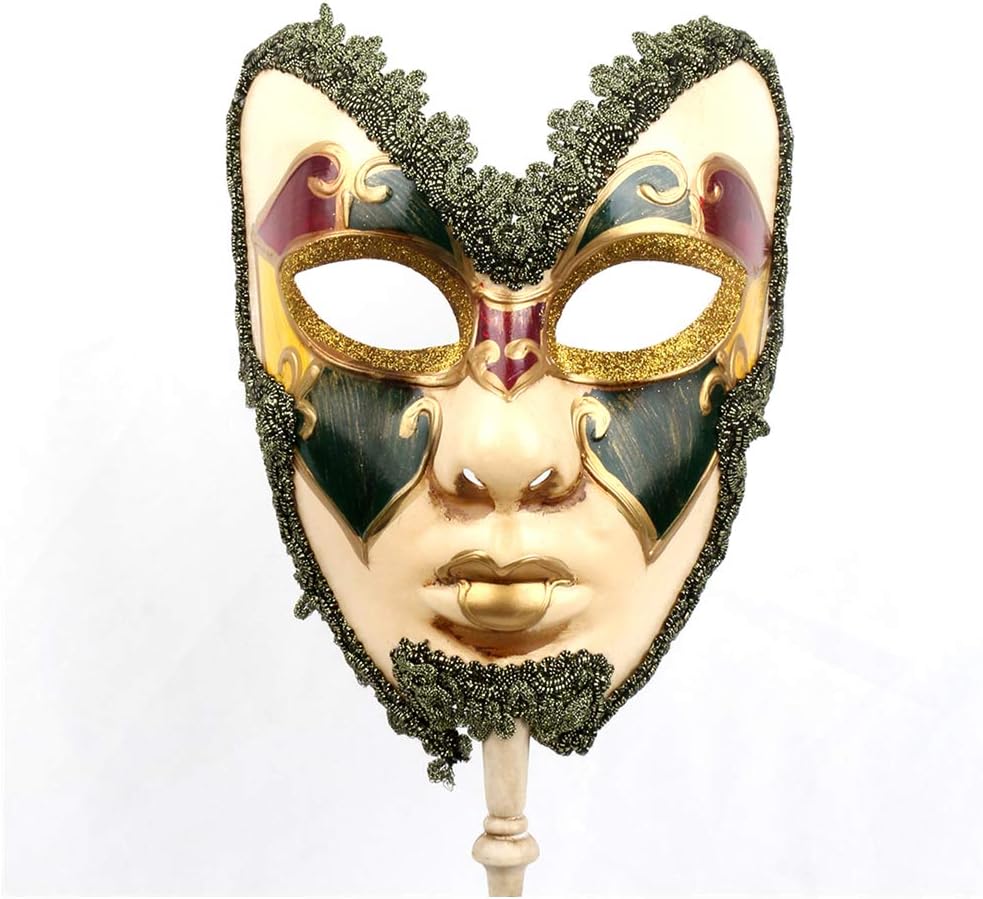 YUFENG Venetian Style Handmade Mask on Stick for Masquerade Ball,Handheld Mascarade Full Mask, Color9