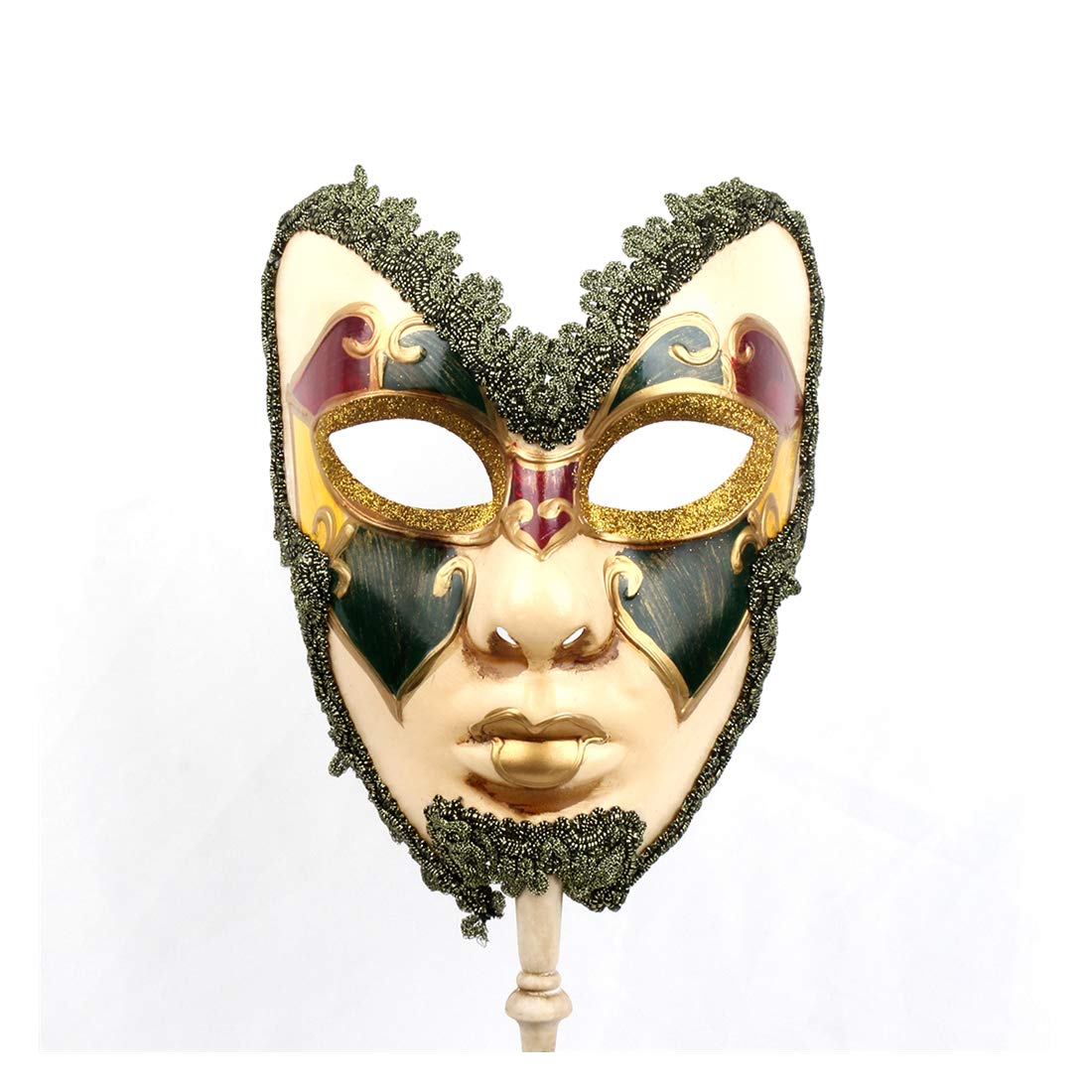 YUFENG Venetian Style Handmade Mask on Stick for Masquerade Ball,Handheld Mascarade Full Mask