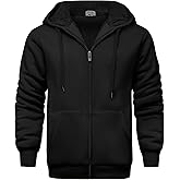 V VALANCH Men Hoodies Zip Up Sherpa Lined Sweatshirts Heavyweight Thick Warm Fleece Winter Jacket