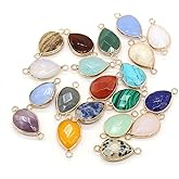 LHJ 10 Pcs Natural Stone Pendant Connectors Waterdrop Shape Faceted Mixed Crystal Agate Link for Jewelry Making Necklace Earrings