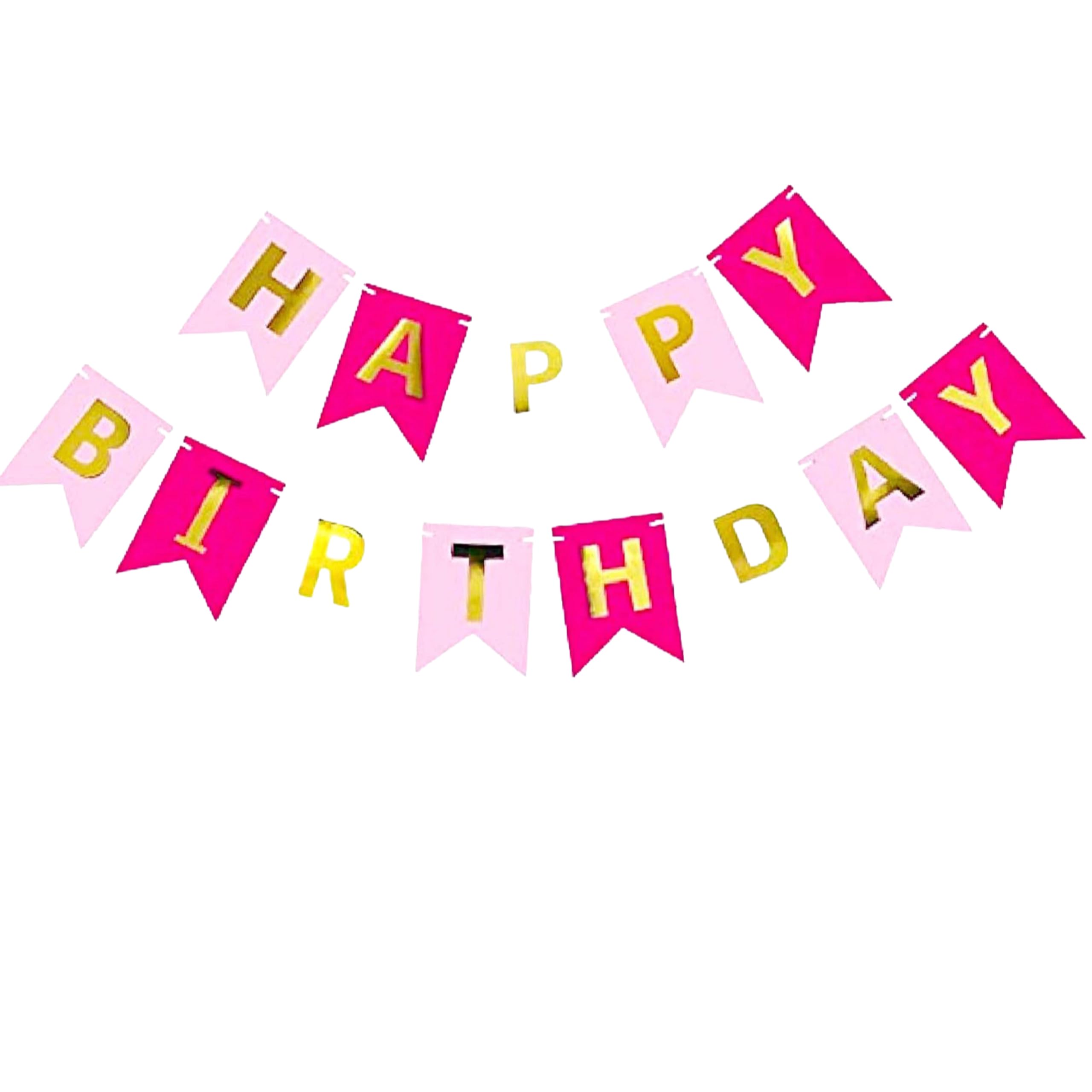 Happy Birthday Banner Mixed Pink Bunting Garland Girls Women with Shimmering Gold Foil Letters Girls Women Party Decorations