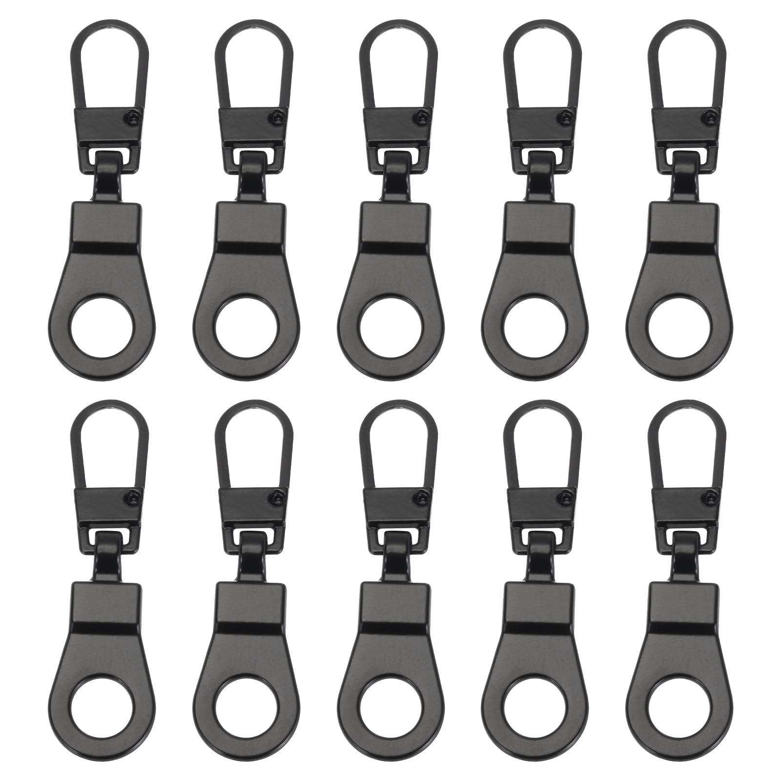 PATIKIL Zipper Pull Replacement, 10 Pcs Detachable Metal Zipper Tab Repair Kit Puller with Lock Zipper Slider for Clothing Purse Suitcase Backpacks, Black