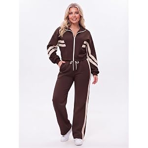 Women's 2 Piece Tracksuit Outfit, Zip Up Striped Jacket Wide Leg Sweatpants Matching Casual Lounge Set