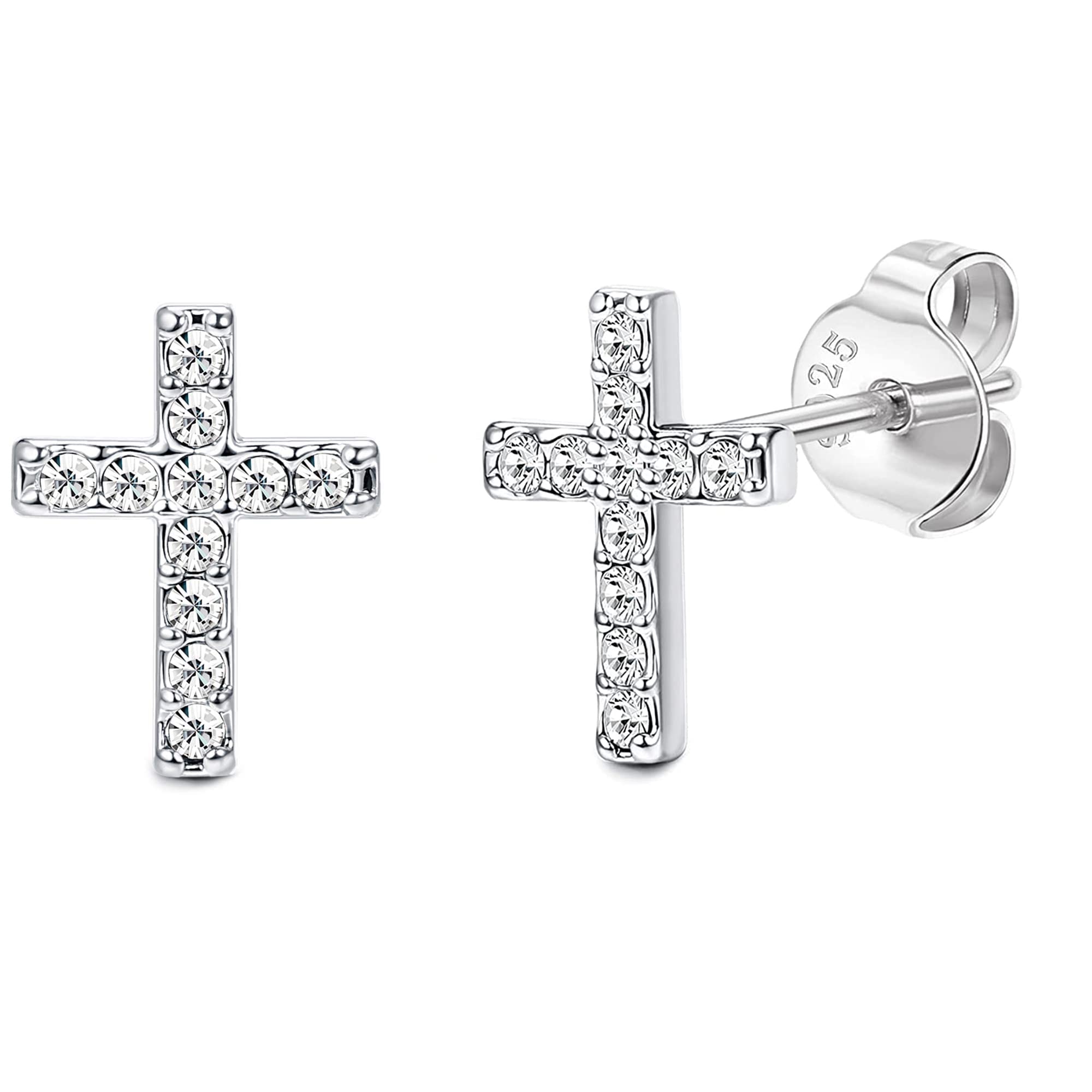 Chriscoco 925 Sterling Silver Cross Stud Earrings for Women Men 14k White Gold Plated Small Tiny Cross Stud Earrings Hypoallergenic