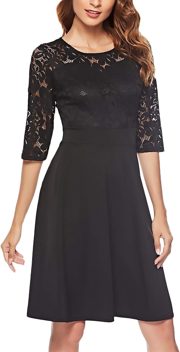 Party Dress Women Fall Elegant Evening Dresses Splicing Lace Solid