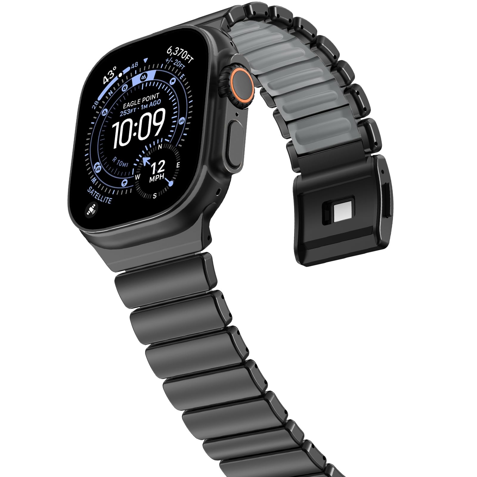 KADES Grade 2 Titanium Silicone Link Bands for Apple Watch Ultra 3/2/1 49mm 46mm 45mm 44mm, Magnetic Clasp Sport Metal Bracelet for iWatch Series 11 10 9 8 7 6 5 4 SE for Men Women, Black-Gray
