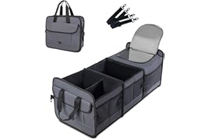 Vogano Trunk Organizer for SUV with cooler bag, Collapsible Multi Compartment Car Organizers Foldable 600D Oxford Polyester (grey-upgrade)