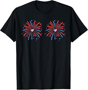 Just Here for The Fireworks American 4th of July Couples T-Shirt