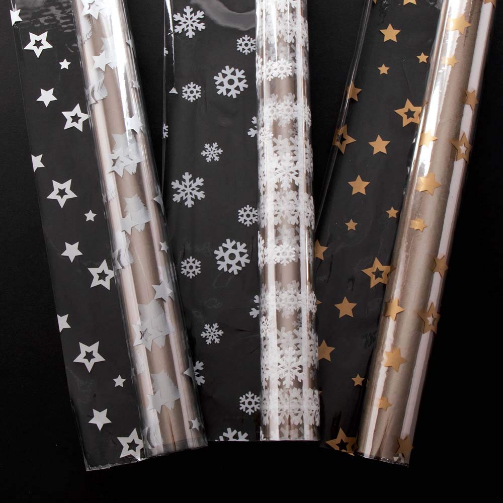 Baker Ross AX615 Christmas Cellophane Wrap Multipack - Pack of 3, Festive Cellophane Roll for Gift Wrapping and Christmas Hampers