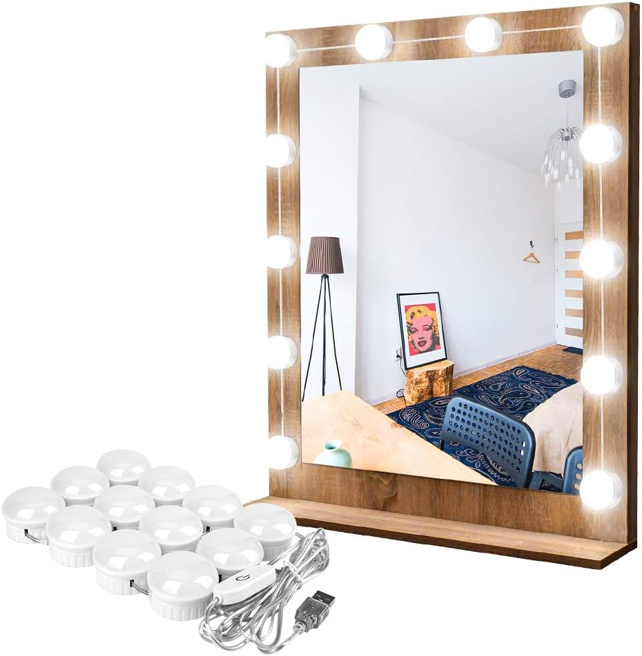 Hollywood Style LED Vanity Mirror Lights Kit, Guckmall 12 LED 17.6ft 7000K Dimmable Daylight White Flexible LED Light Strip with Dimmer for Makeup Vanity Table Set in Dressing Room Mirror Not Included