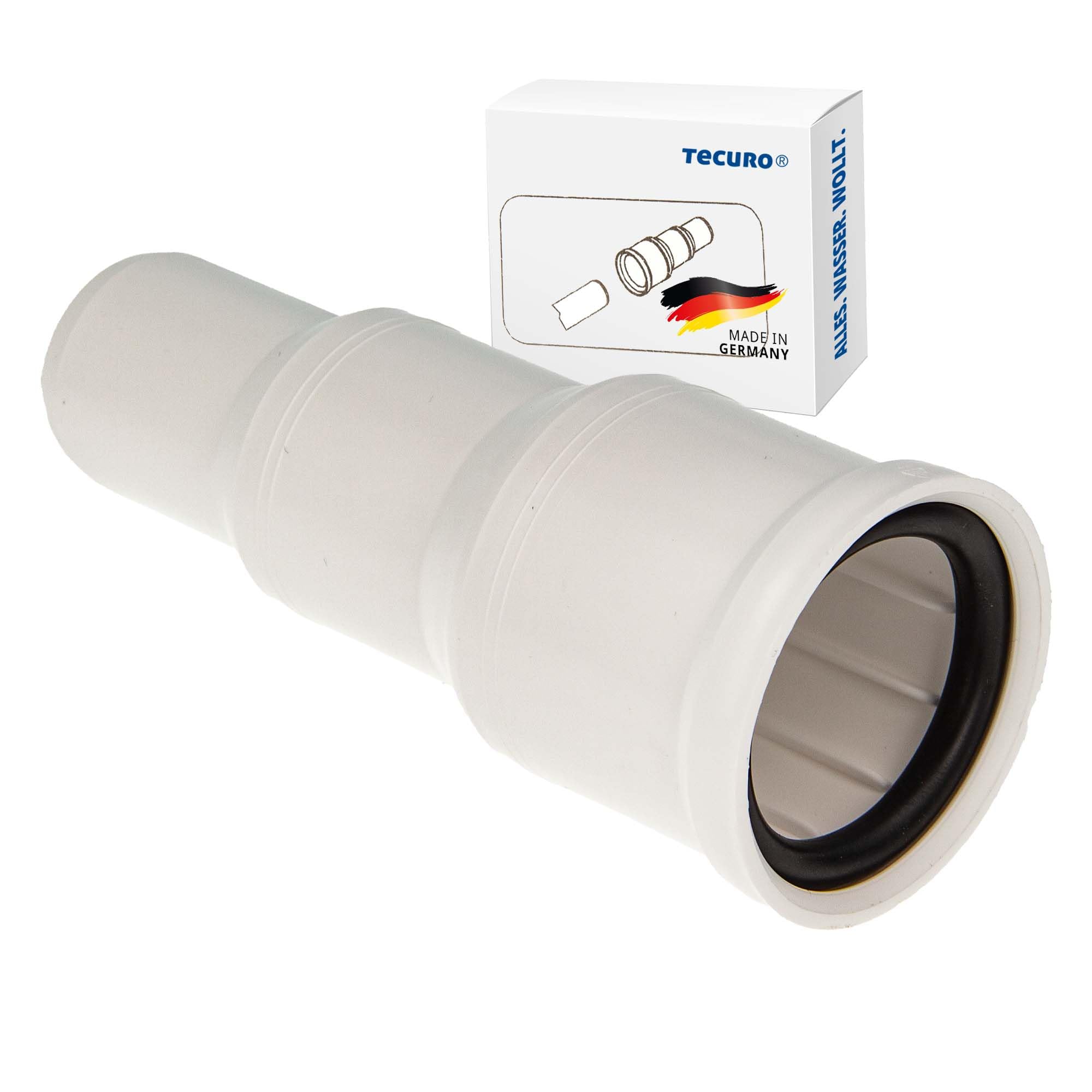 tecuro 58724 Transition Pipe Reducing Pipe for Odour Trap Length 130 mm Attachment of Siphon Pipe Diameter 40/32 mm Connection on Wall Side from Diameter 50-40 - 32 mm Plastic White