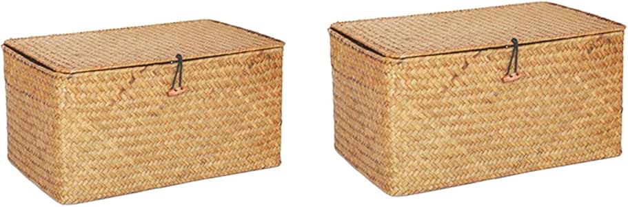 cherrypop 2 piezas hecho a mano cesta de almacenamiento tejida de paja
