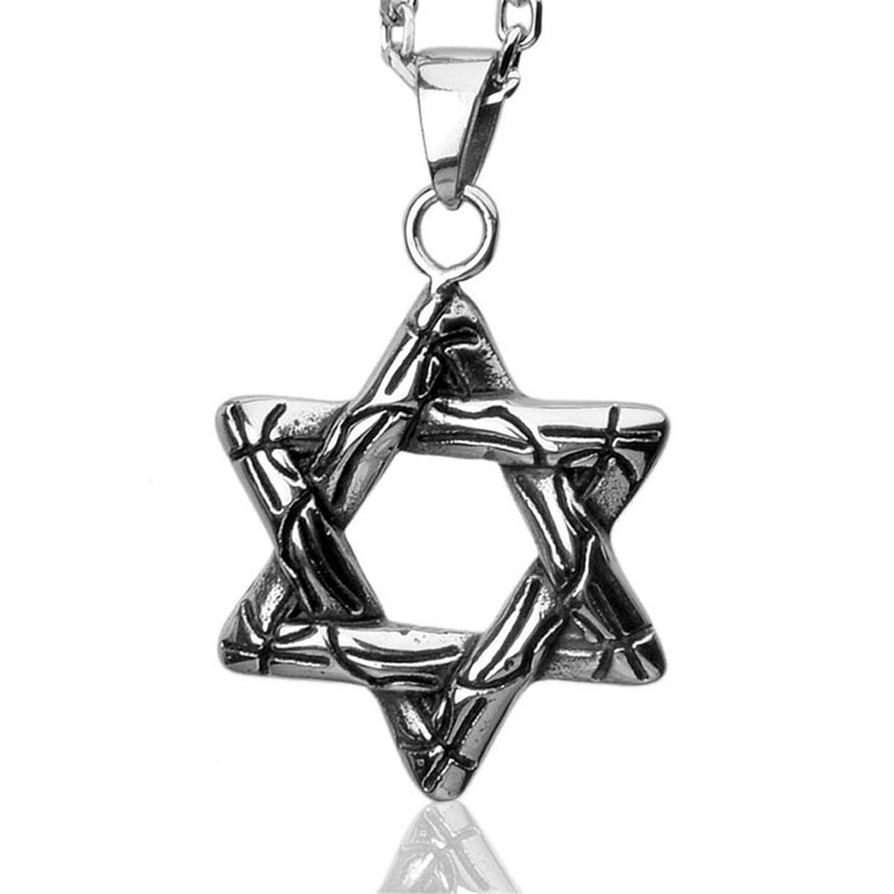 JOVIVI Anhänger Punk Edelstahl Retro David-Stern Anhänger mit 55cm Kette, Halskette für Damen & Herren, Silber