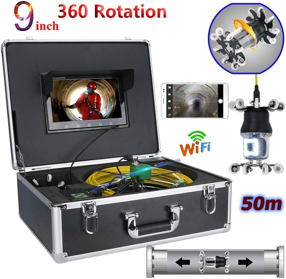 Pipe Inspection Camera,Sewer Camera Cable Pipeline Drain Sewer Industrial Endoscope 360° Rotation HD CCD 800TVL Color Metal Camera with 38 LED