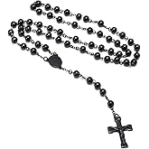 VNOX Rosary Cross Necklace for Men Women,Long Rosary Beads Catholic Cross Y Necklace with Crucifix Cross with Medal Pendant