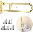 Toilet Grab Bar 30.3 Inch, YuanDe Flip Up Grab Bar with Paper Holder, Brushed Gold Anti-Slip Safety Bars for Toilet, Stainless Steel Knurled Toilet Handles for Seniors Disabled Elderly Pregnant