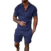 BIRW Size M Navy Blue Mens Short Sets 2 Piece Outfits Polo Shirt Fashion Summer Tracksuits Casual Set Short Sleeve and Shorts Set for Men