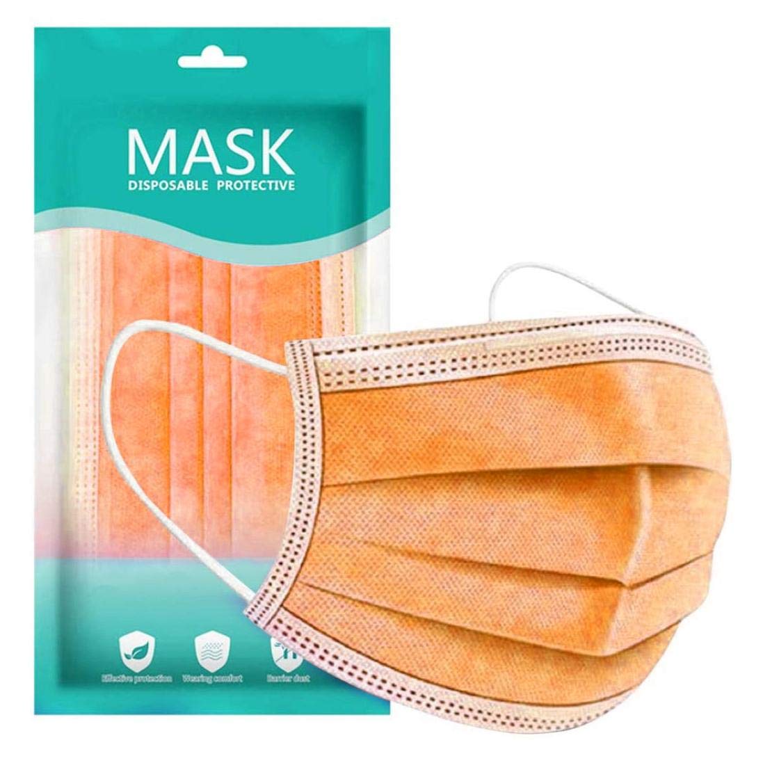 LQQ 10/30/50/100Pcs Orange Adults Disposable_Face_Masks 3 Layer Face Protection Against Droplet Anti-Particle and Dust Breathable Mouth Nose Cover (50 Pack)