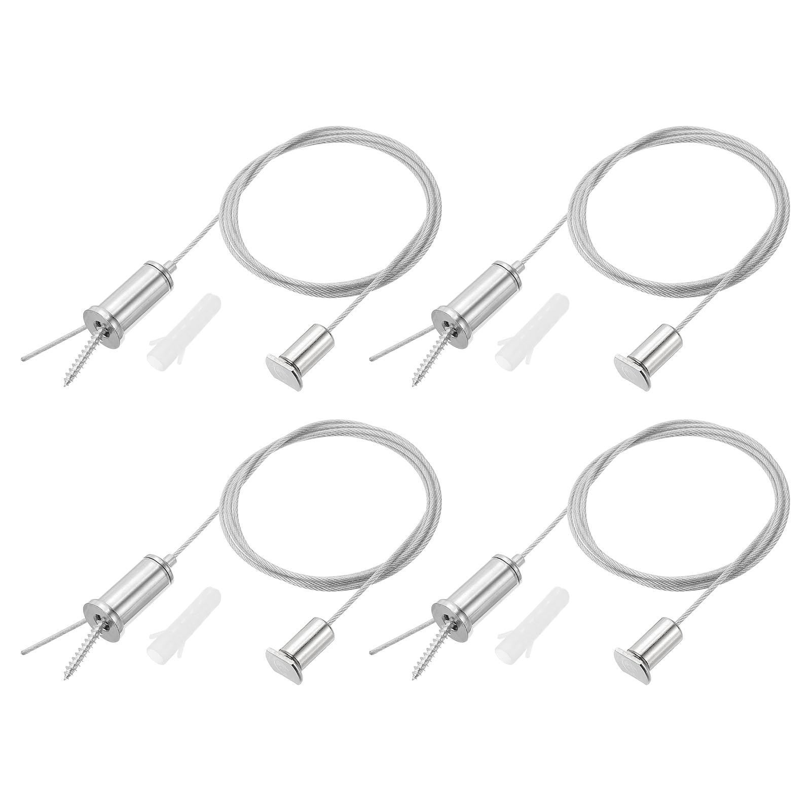PATIKIL Ceiling Hanging Wire Cable Kit, 1m/3.3ft 4 Set Adjustable Light Suspend Cable Kit Panel Hanging Rope Clamp Slotted Round Nail for Pendant Light Fitting Aquarium Lights, Style 1